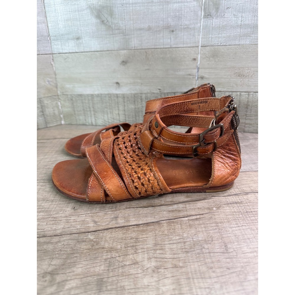 Bed Stu Capriana Cognac Dip Dye Leather Woven Gladiator Sandals 7 F373037-CGDD-7